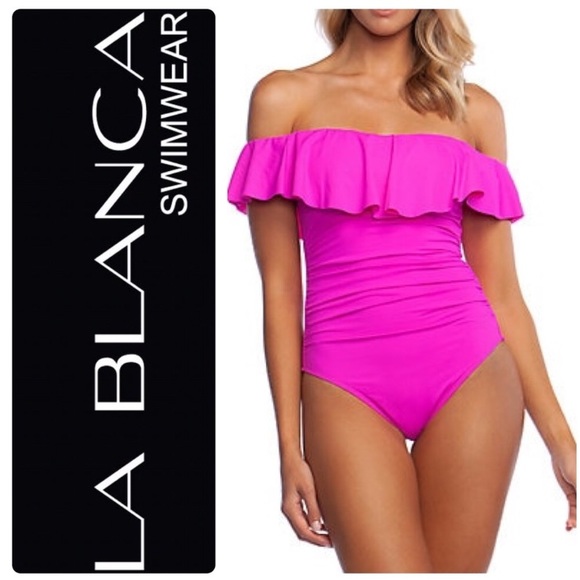 la blanca off the shoulder one piece pink